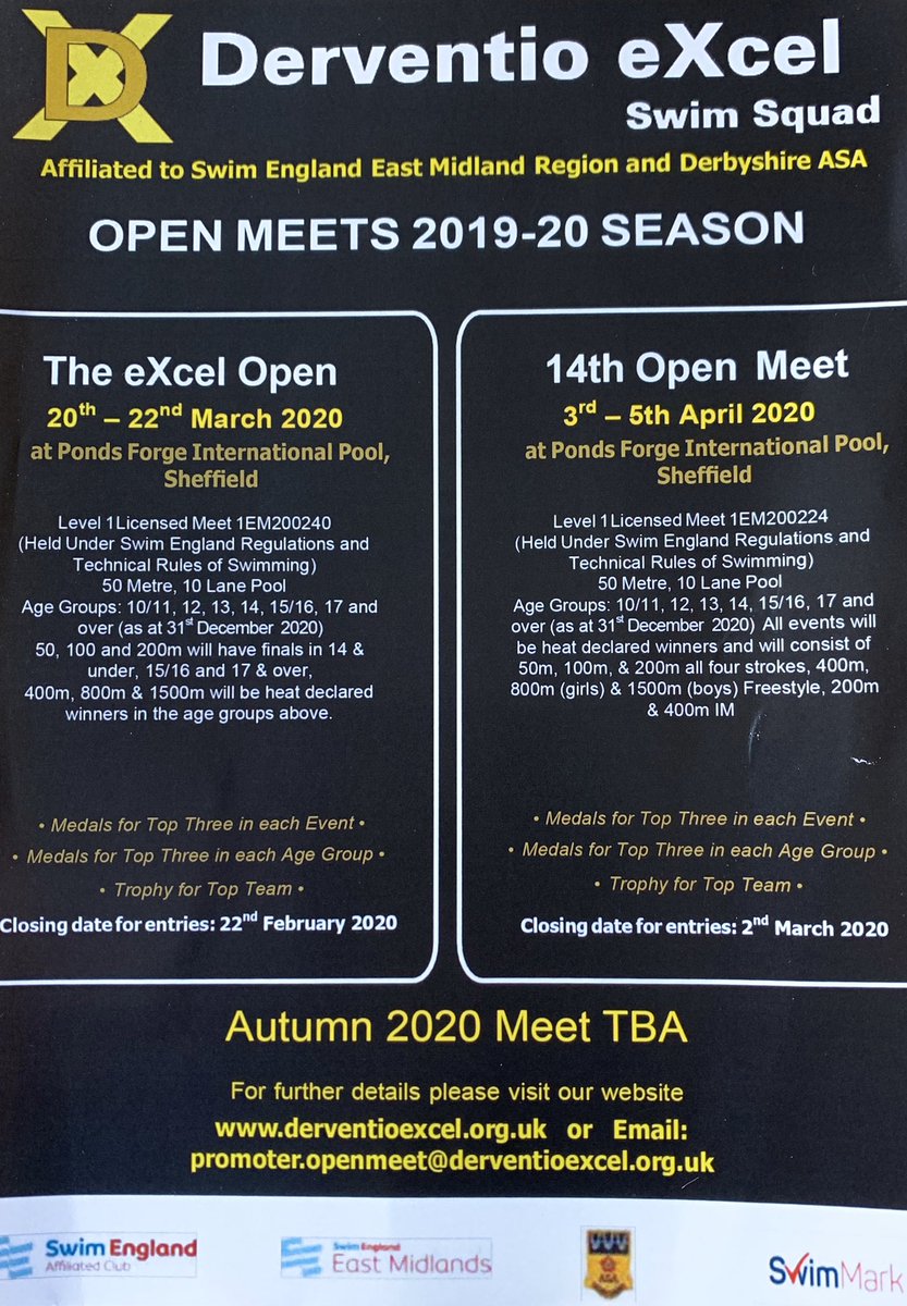 DerbyExcelPerf's tweet photo. Check out #TeamDX events: https://t.co/hti50hnjF4

•The eXcel Open 20-22 March 2020
- heats &amp; finals in prep for OLY trials

•DX 14th Open Meet 3-5 April 2020
- national qualifier

Both events are in the window for gaining entry to summer nationals #simplyfaster https://t.co/fwCKQldK07