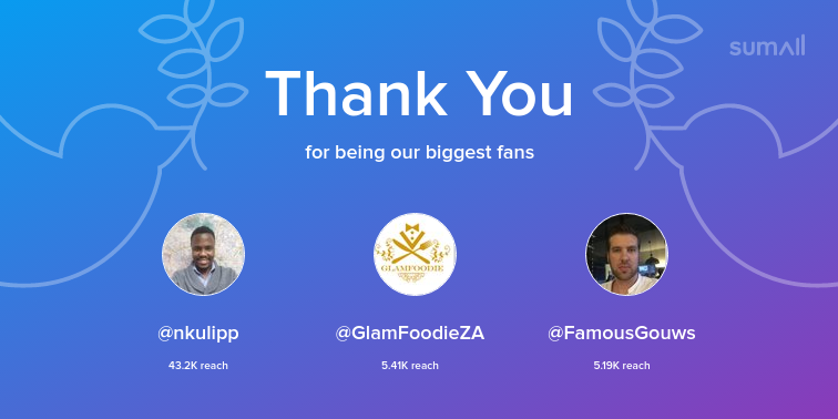 MasixoleBedesho's tweet photo. Our biggest fans this week: nkulipp, GlamFoodieZA, FamousGouws. Thank you! via https://t.co/XTEaq66I9Z https://t.co/bJIW8Ibd1l