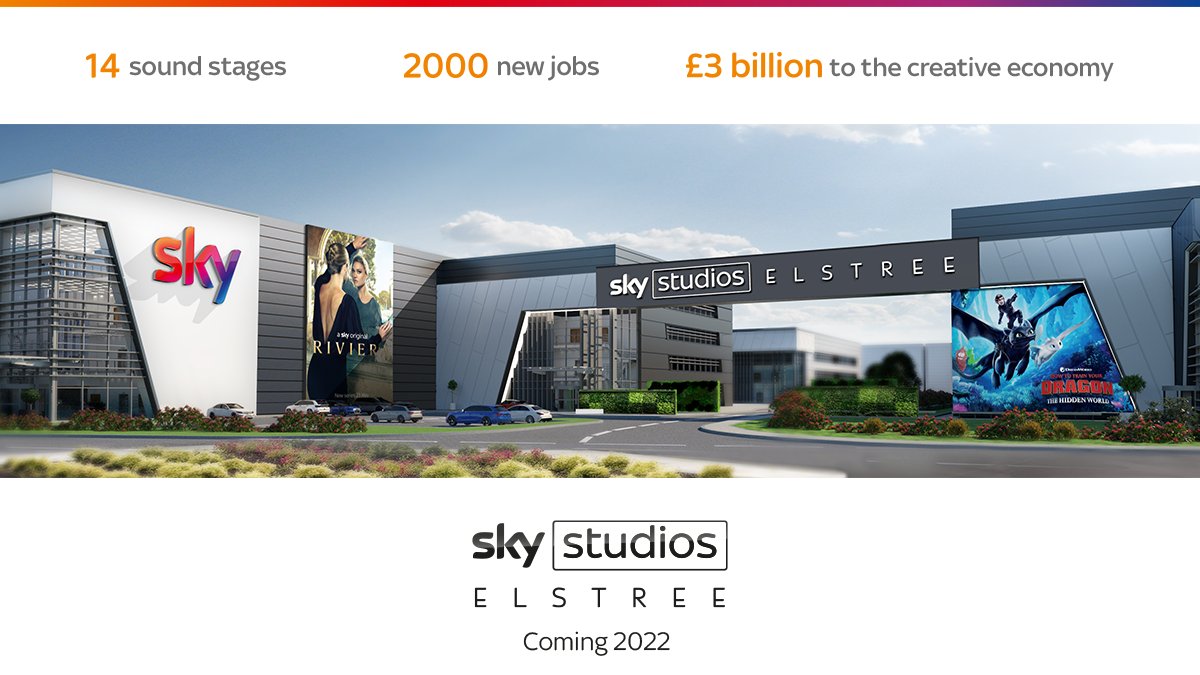 SkyGroup's tweet image. 📣BREAKING NEWS📣: Sky to develop major new studio at Elstree, expected to open in 2022.

The new space will:
👩‍💻Create 2000 new jobs
💰 Kickstart £3bn of investment in UK's creative economy
🎥Give us 14 sound studios over 32 acres

Read more ➡️ sky.co/Elstree
