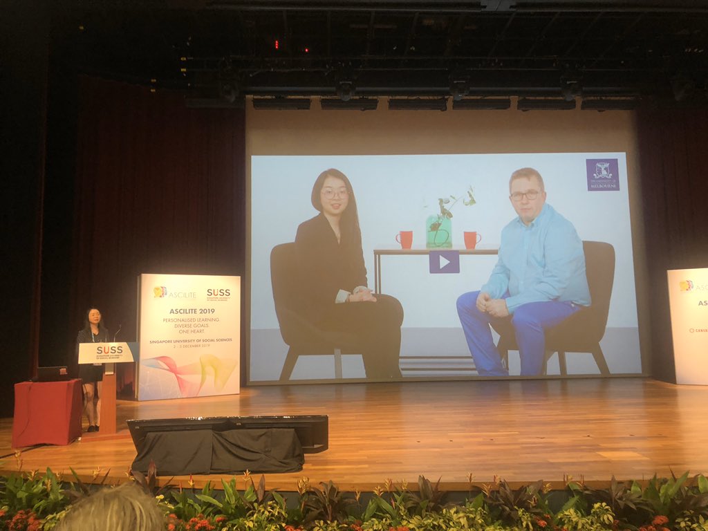 #ASCILITE2019 Matthew Dyki and Maggie Singorahardjo @unimelb talks about building #employability skills in a class of 450 #accounting students. Moving the presenting aspect of video presenting by getting students  involved in #live q&amp;a