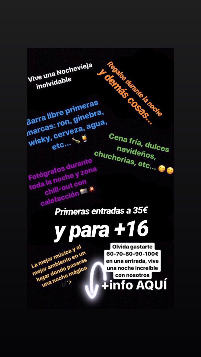 CacioBoatParty's tweet photo. 🚩ULTIMAS ENTRADAS À  35€ BARRA LIBRE 🚩 

🚍 40€ BARRA LIBRE CON CON AUTOBÚS IDA Y VUELTA, SALIDA DESDE  PLAZA CIRCULAR MURCIA 😱

🎄¿Dónde vais a pasar la nochevieja mejor  que en #DISCOTECA SEVEN NIGHTS 🎄

🛑Cualquier duda no dudéis en preguntármela.
Reservas: 678 22 48 87 https://t.co/DrbwQQB0If