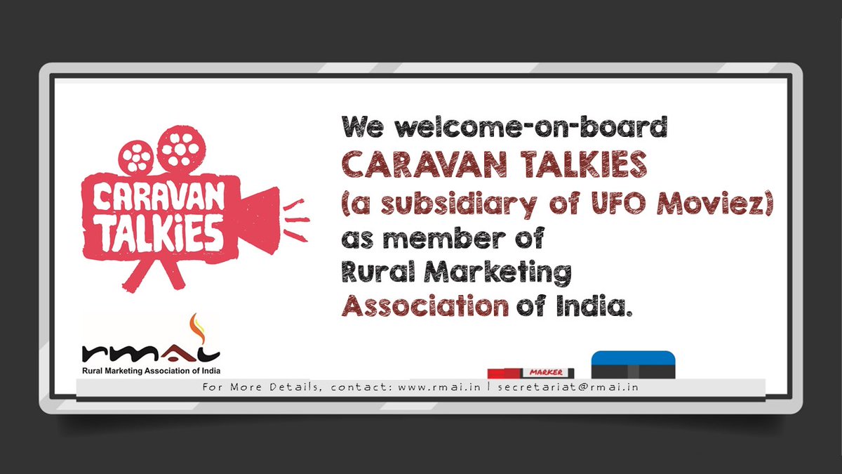 rmai_tweet's tweet photo. We welcome on-Board Caravan Talkies (a subsidiary of @UFOMoviez) as a member to Rural Marketing Association of India (RMAI).
Visit Website: https://t.co/4m86BEybc1
#rmai #welcomemember #ruralmarket #ruralmarketing https://t.co/rPaU97Dc4N