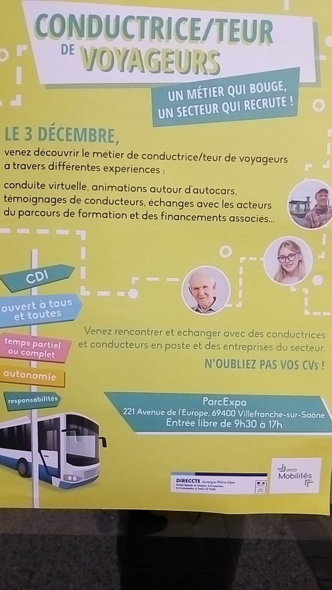 L'opco mobilités se mobilise pour promouvoir le métier de conducteur de cars avec Pôle Emploi et le Direccte @poleemploi_ara @pascalblain69 @RemyLarge <a href="/CNatahlie/">Comte Natahlie</a> @DanielMeyer_ARA <a href="/sienkofrederic1/">sienko frederic</a> @PHillarion @