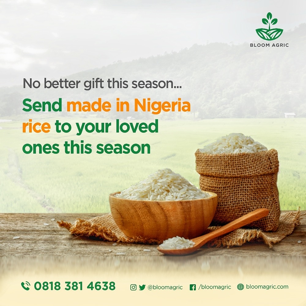 BloomAgric's tweet photo. Rice is the most consumed food staple this season. Show love to your F&amp;Fs by sending them premium Made in Nigeria rice.

We deliver to their doorsteps at an affordable price. Contact us today on 08183814638 or visit https://t.co/RIhsHwLKkj to place your orders
#TuesdayThoughts https://t.co/dK2ZmYEPwL