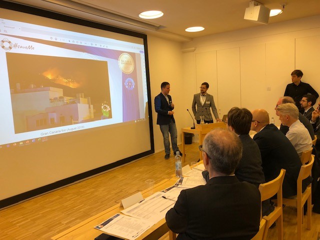 CopernicusEU's tweet photo. The time has come to present the final emergency response apps to the jury! 😃 After another intense night full of #coding, the concepts have been finalised. We are thrilled to hear all those innovative solutions that combine #Galileo &amp; #Copernicus satellite data 🤩🛰️📱 #EUSW2019 https://t.co/3NBkUXrTzr