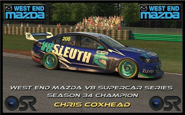 Back to back!! Congratulations Chris Coxhead on taking out season 34 of the Oceanic Sim Racing V8 Supercars series.