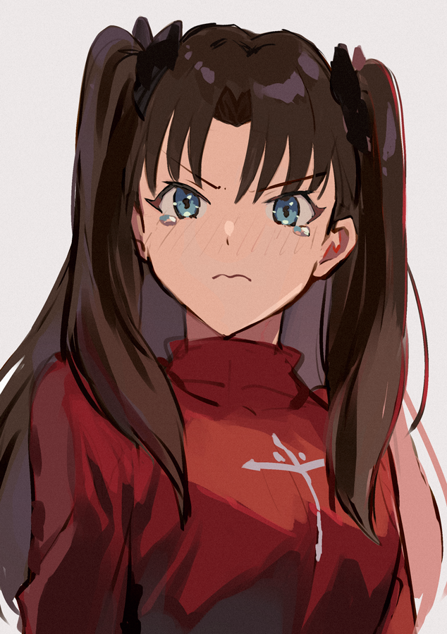 tohsaka rin 1girl solo long hair blue eyes upper body looking at viewer two side up  illustration images