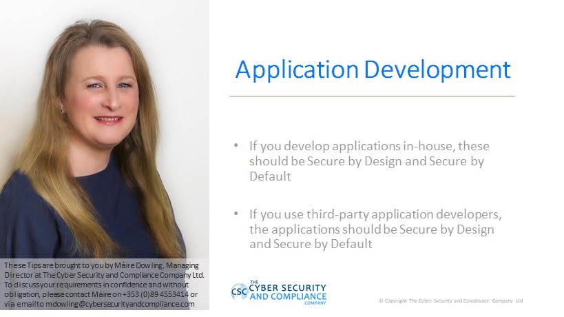 ComplyCybersec's tweet photo. Applications should be secure by design and secure by default, whether you develop in-house or use a third party developer. #TuesdayTips #infosec https://t.co/osjdYqch8c