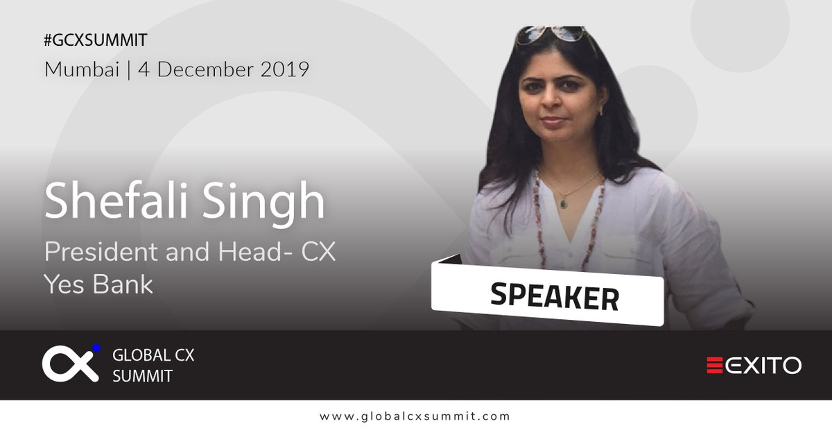 We are glad to announce Shefali Singh as speaker for our #GlobalCXSummit taking place at #Mumbai on 4th Dec 2019.

Meet her at: globalcxsummit.com

Event by <a href="/ExitoEvents/">Exito Events</a> 

#exito #exitoevents #gcxsummit #yesbank  #digitalindia #customerexperience #speaker #announcement