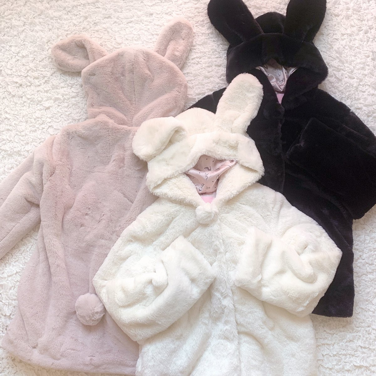 honey cinnamon うさぎファーコート ぽんぽんリボンうさみみエコファー