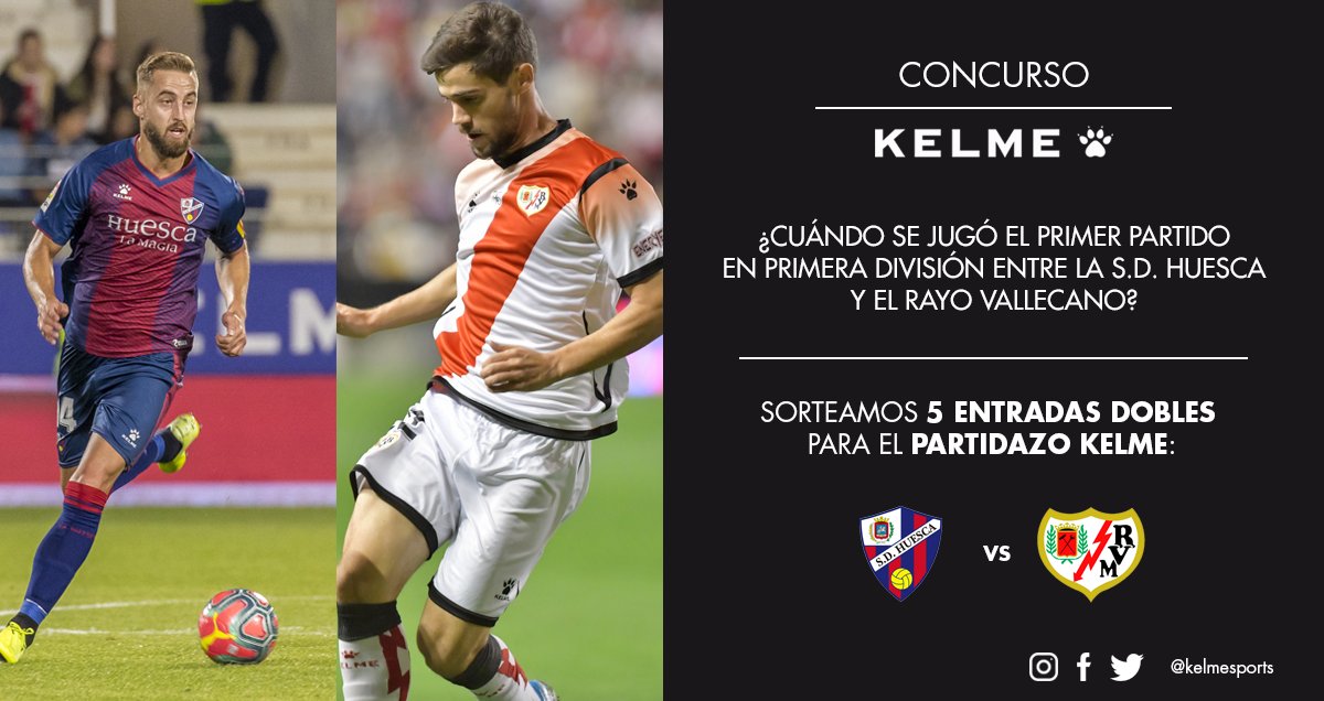 Kelmesports's tweet photo. CONCURSO | ¡De nuevo otro #PartidazoKELME! ¿Quieres vivir el #HuescaRayo en directo? 🎟️ ¡Sorteamos 5 entradas dobles! 👉🏽 ¿Cuándo fue el primer encuentro entre ambos equipos en #LaLiga? Condiciones: síguenos, comenta y da RT.

#VamosHuesca 🔵🔴 #VamosRayo ⚡️ https://t.co/VUhN5qspPc