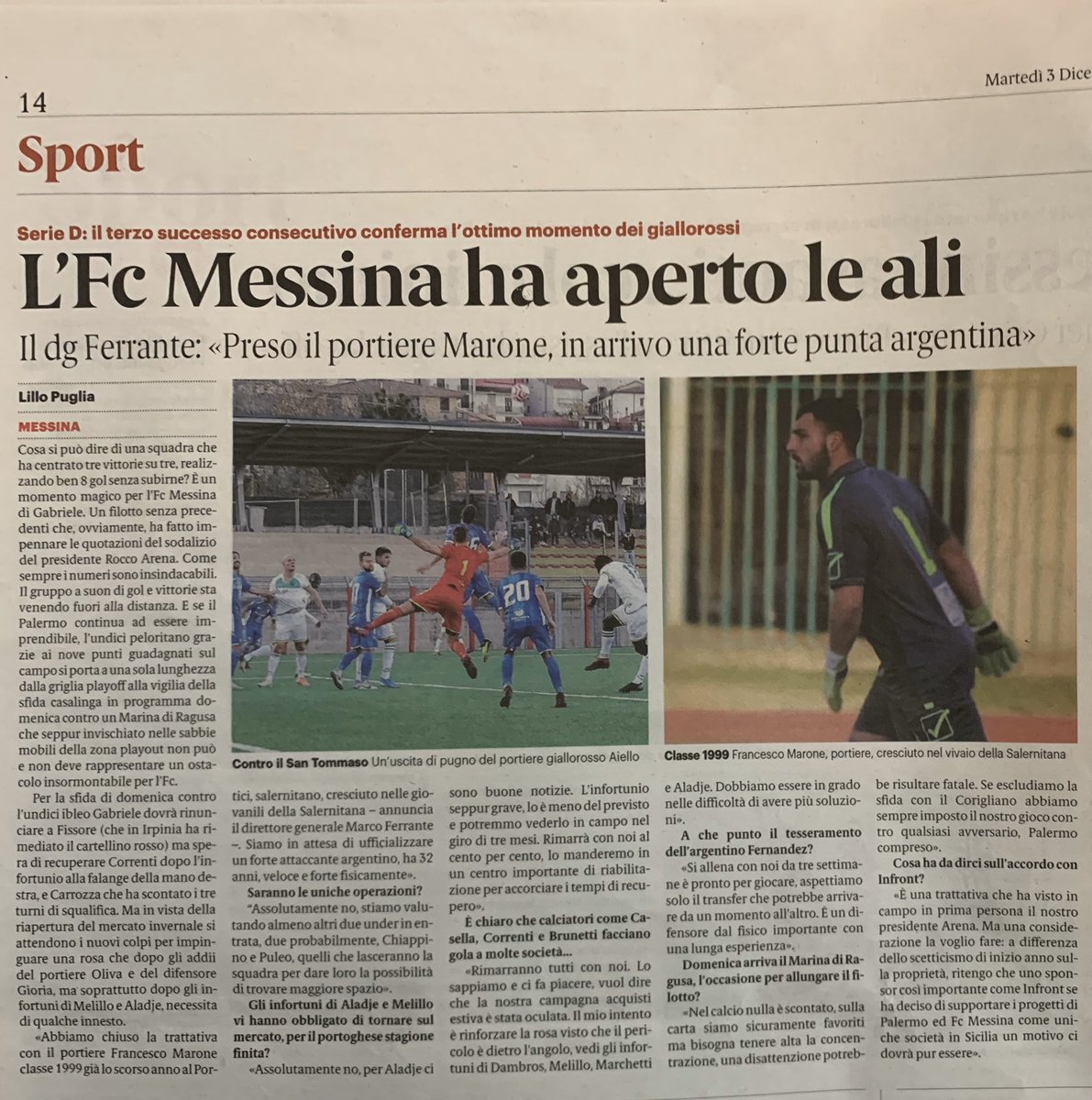 messina_fc's tweet photo. 🗞 @GazzettaDelSud 

#FCMessina https://t.co/ae3GULXHBv