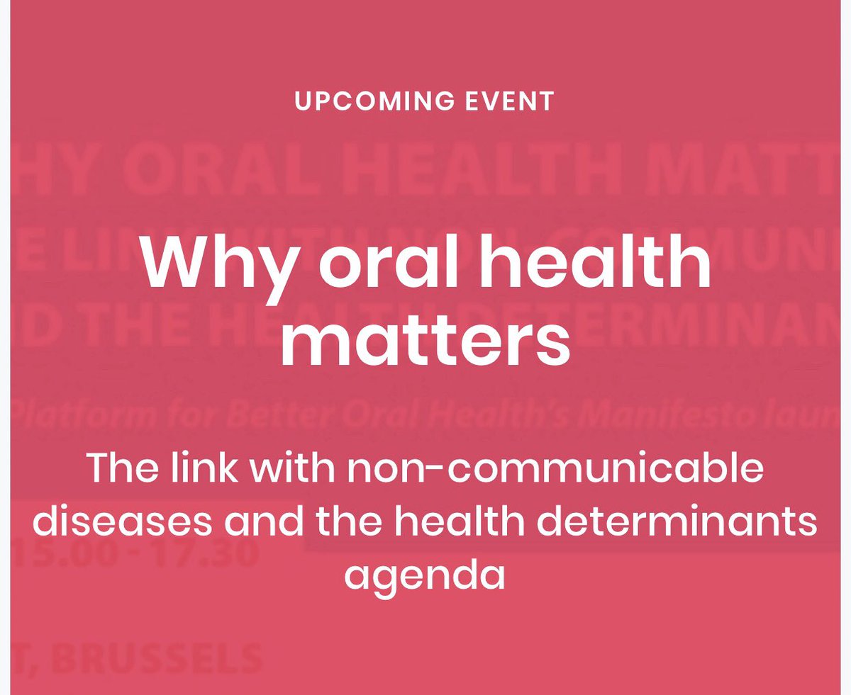 Looking forward to the launch of the #oralhealth manifesto by <a href="/EUOralHealth/">Oral Health Platform</a> at the <a href="/Europarl_EN/">European Parliament</a> on why oral health matters #nohealthwithoutoralhealth #LeaveNoOneBehind #oralhealth #generalhealth #SDGs