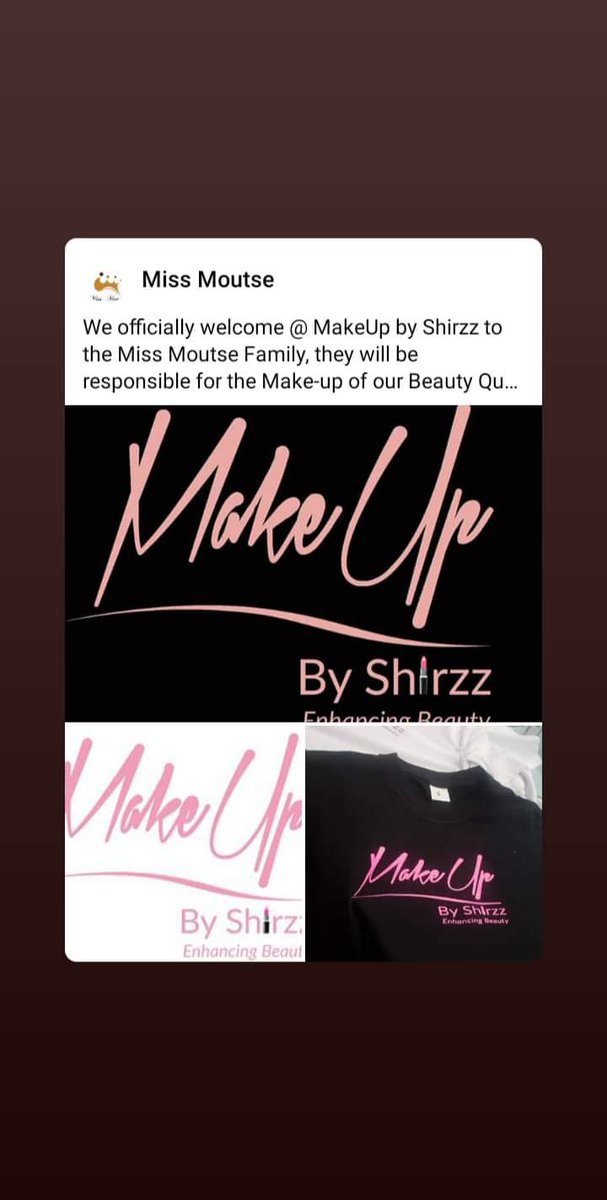 MakeUpByShirzz's tweet photo. Weโll always only see the result of a persons hard work. Letโs not forget the journey is important too.
We are proud to announce that we will be showcasing our new T.Shirt brand at the @MissMoutse
#MissMoutse
#MissMoutse19
#MakeUpByShirzz
#EnhancingBeauty
#RuralMuA https://t.co/WZkBJ9Y5Bs