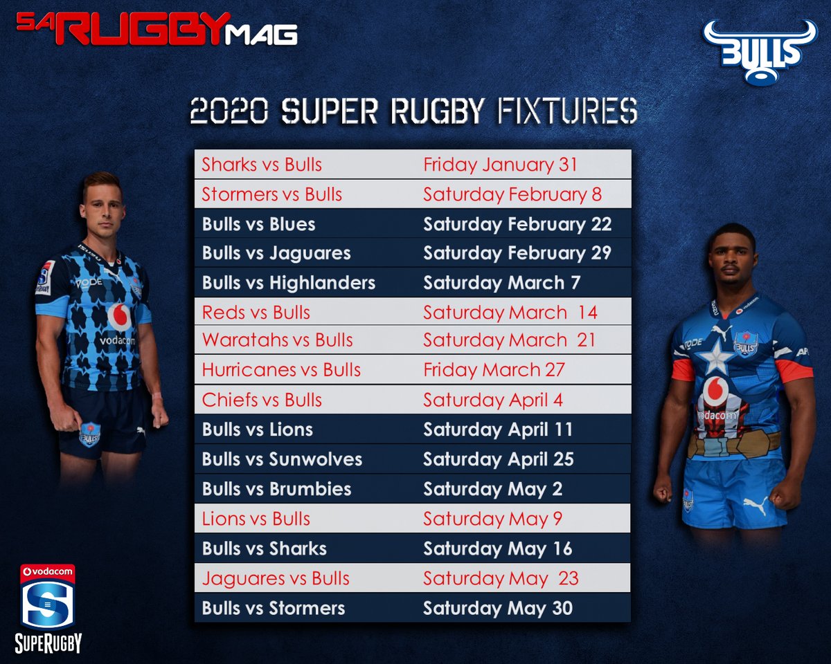 Sa Rugby Magazine Pa Twitter All The 2020 Vodacom Super Rugby Fixtures Involving The Vodacom Bulls Lions Sharks And Stormers