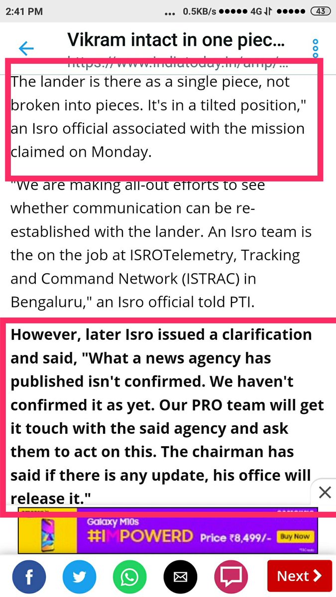 mythr89's tweet photo. @Parth7038 @tobyliiiiiiiiii @ShivAroor @NASA Always read the entire story not
just attention grabbing headline.
what was given as headline
was not #ISROs official statement.
ISRO Stmt :
"Whatever news agency published was not confirmed and if there is any update, Chairman's office will release it."
Stop Demeaning ISRO. https://t.co/BgXl29f6V0