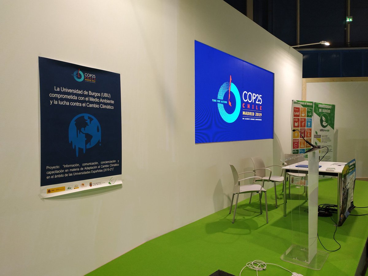 UBUEstudiantes's tweet photo. #Noticias_UBU | La #UBU participa en la Cumbre del Clima #COP25 #COP25Madrid 
Como muestra de este compromiso y durante los días que dure su desarrollo podrá ser seguido por los alumnos de la #UBU a través de diversas pantallas informativas.
https://t.co/6HkU30yS5v https://t.co/ibkaXvaSw2