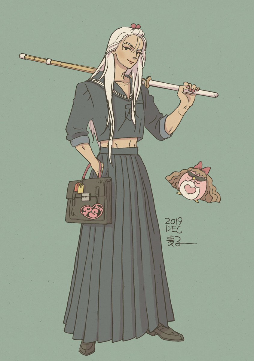 long hair school uniform sword white hair skirt weapon serafuku  illustration images