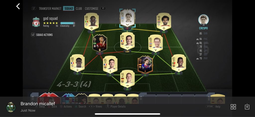 Brandonmicalle1's tweet photo. #itshaber I have 100k Crespo everyone is tradeable besides crespo and pique https://t.co/vRecpc4Nen
