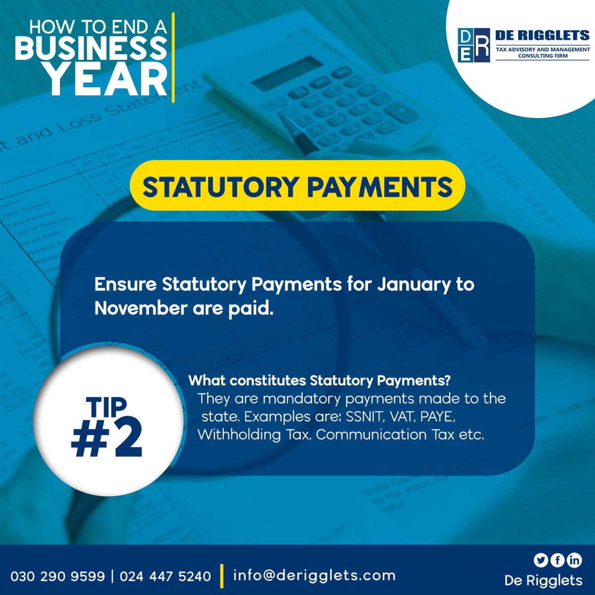 How to end a business year... #Tip2 
Ensure Statutory Payments for January to November are paid.

#StatutoryPayments #Tips #businesses #derigglets