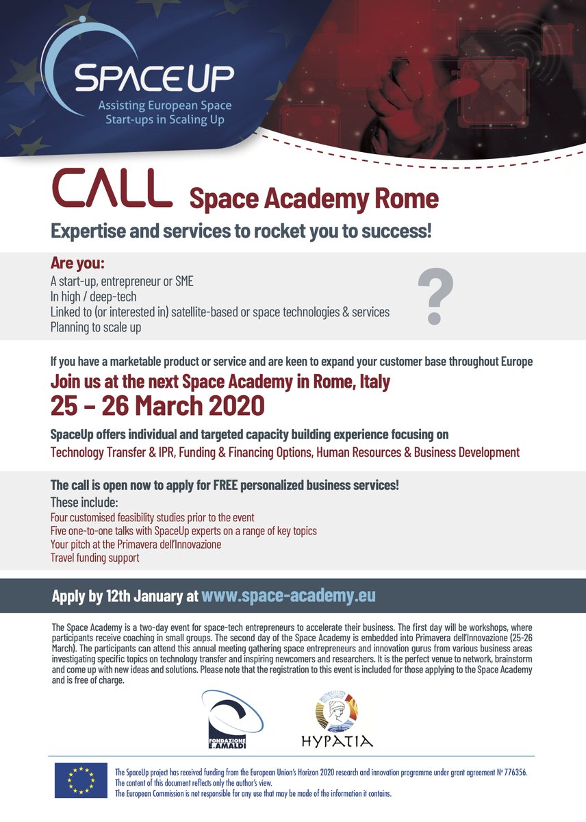 #Roma, capitale del progetto <a href="/SpaceUpProject/">SpaceUpProject</a> ! 🚀
Sono aperte le candidature per la terza edizione di #SpaceAcademy, che si terrà a Roma il 25 e 26 marzo 2020!