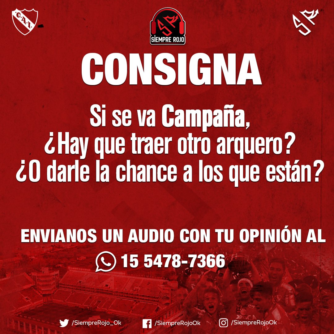 siemprerojo_ok's tweet photo. ¡Palpitamos el programa de esta noche con la #ConsignaSR!🔥
A partir de las 21, prendete a #SiempreRojo por Radio FMQ 93.5 y nuestras plataformas digitales. No te lo podés perder! 👹
¡Participa en la consigna!
#SiempreRojo #Independiente https://t.co/cAH9MGVG5h