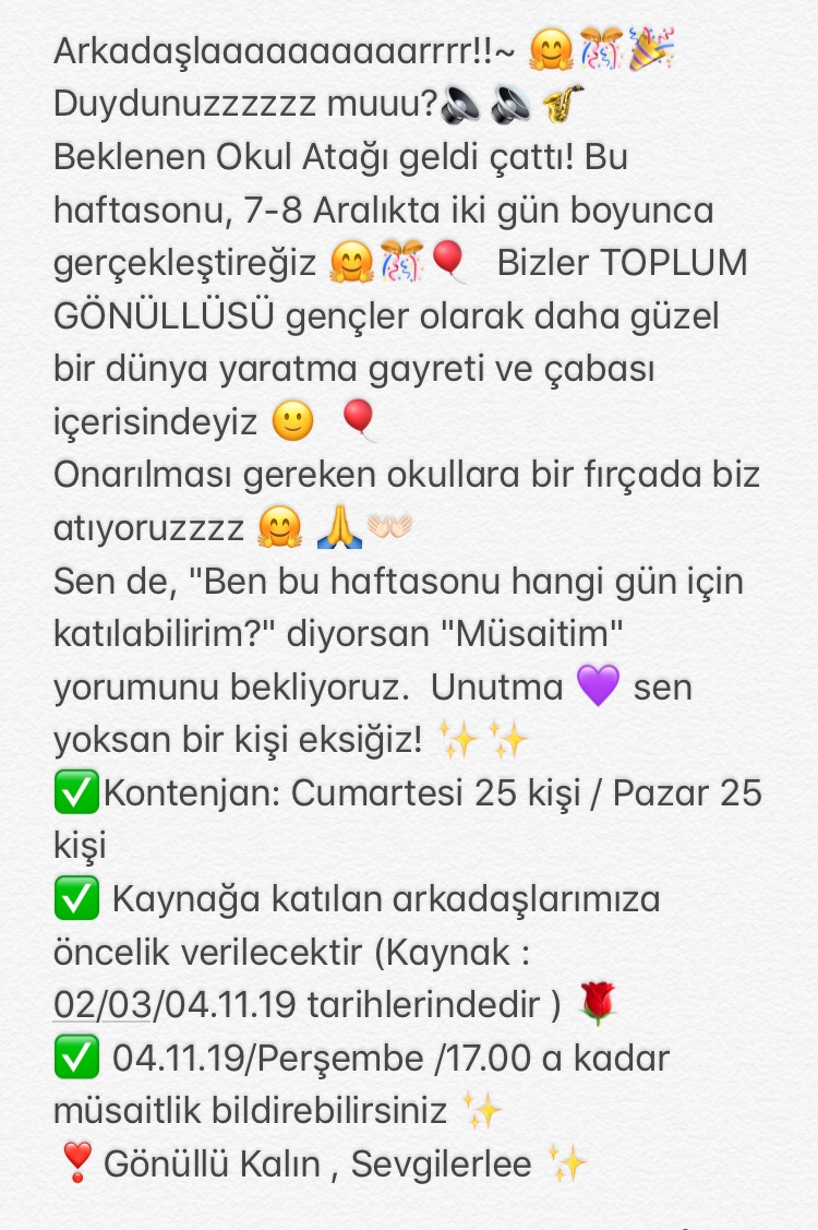 Mükemmel bir okul atağı geliyor ❣️ Biz hazırız sende hazırsan mesaj olarak müsaitlik bildirebilirsin ✨💞 Unutma sen yoksan bir kişi eksiğiz 🤩