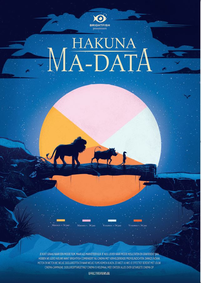 brightfish_be's tweet photo. Hakuna Ma-data!
Brightfish meet en weet wie je cinemaspot ziet. https://t.co/kSs8WFeivf   #brightfish #eyecatchingmedia #cinema #advertising #research #profiledata #movieinsights https://t.co/nOUDHTjIRs