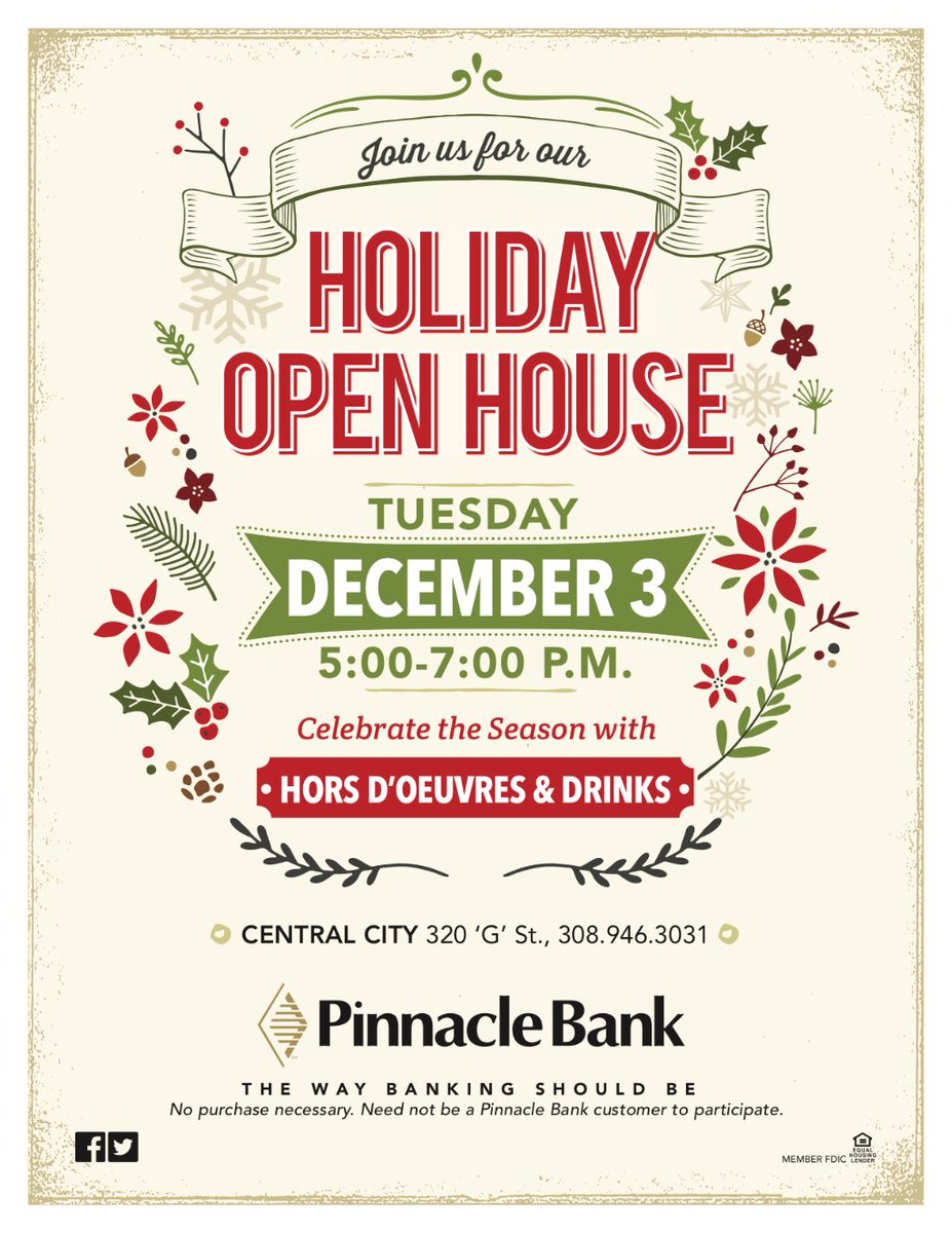 pinnbank's tweet image. Our #CentralCityNE open house is this evening from 5–7 p.m.! We hope to see you soon for hors d'oeuvres and refreshments.