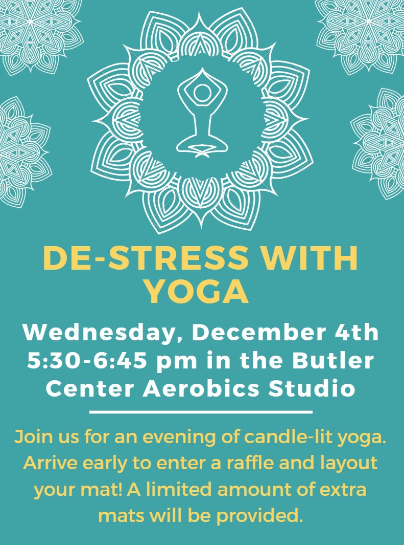 KatiePeerEd's tweet photo. Join us for a special candlelight yoga tomorrow. 530pm in the Butler Center. https://t.co/ikAe8ja8lV