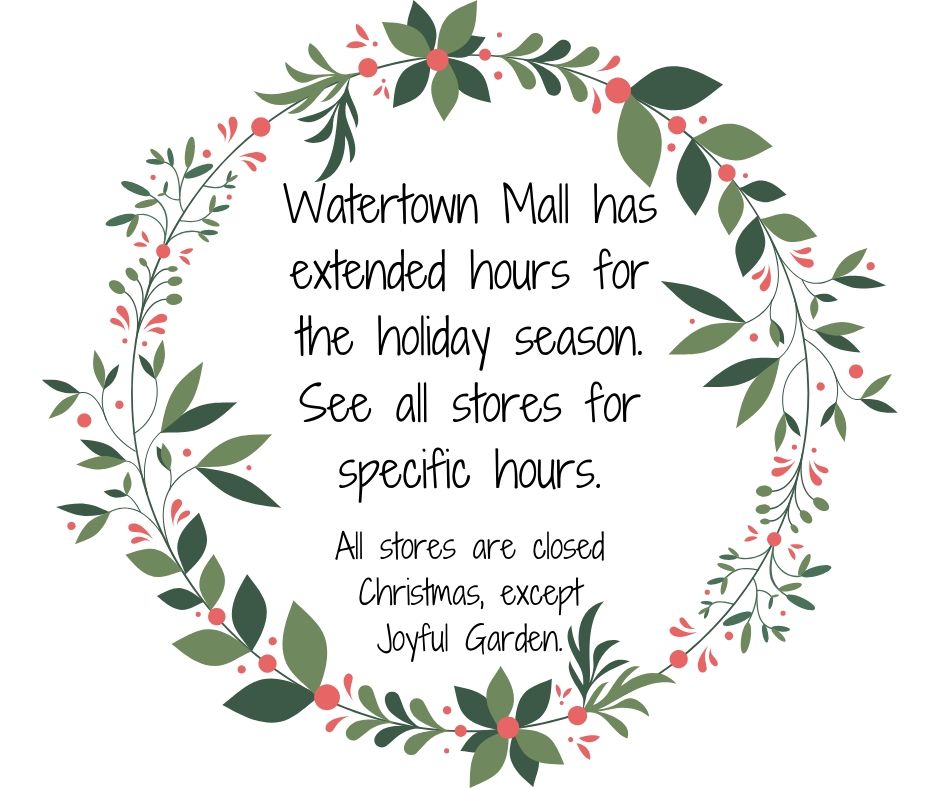 WatertownMallMA's tweet photo. Shopping for the holidays? Check out our extended hours! https://t.co/IX6WLXBbDR