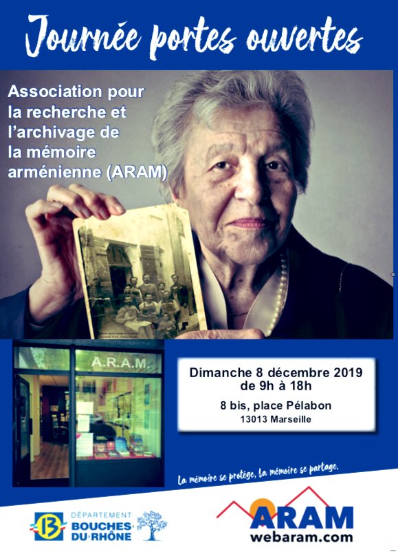 assoARAM's tweet photo. L’Association pour la recherche et l’archivage de la mémoire arménienne (ARAM) ouvre ses portes dimanche 8 décembre 2019 de 9h à 18h. 
Avec l’expo « 24 avril, le symbole » 
#Marseille #histoire #mémoire #culture #patrimoine #archives #NousSommesMarseille https://t.co/xuLtNNImMF
