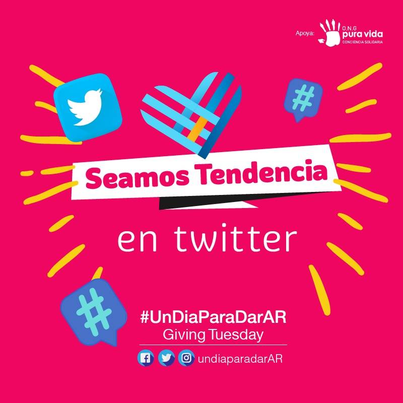 Ayudanos a ser TT Usa el Hashtag #UnDiaParaDarAR y #GivingTuesday y hace RT en las publicaciones con esos HT para que tus amigos se sumen. RT