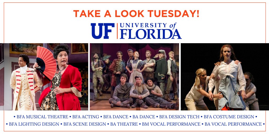 TAKE A LOOK TUESDAY! <a href="/UFCOTA/">UF College of the Arts</a> educates and trains artists, scholars, and teachers the foundations of professionalism and dedication to their art. NOTE - applications open Aug 1 and the deadline is Nov 1st. Auditions are required for BFA and Vocal Performance degrees. #takealook
