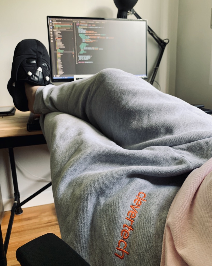 Clevertech's tweet photo. "Dress for the job you want" they say.
I want a job where my technical abilities are gleaned from my work, and not my (very practical) footwear.
πΎ #devlife #workfromhome #codegoals #responsibleremote https://t.co/hFAXVthx0h