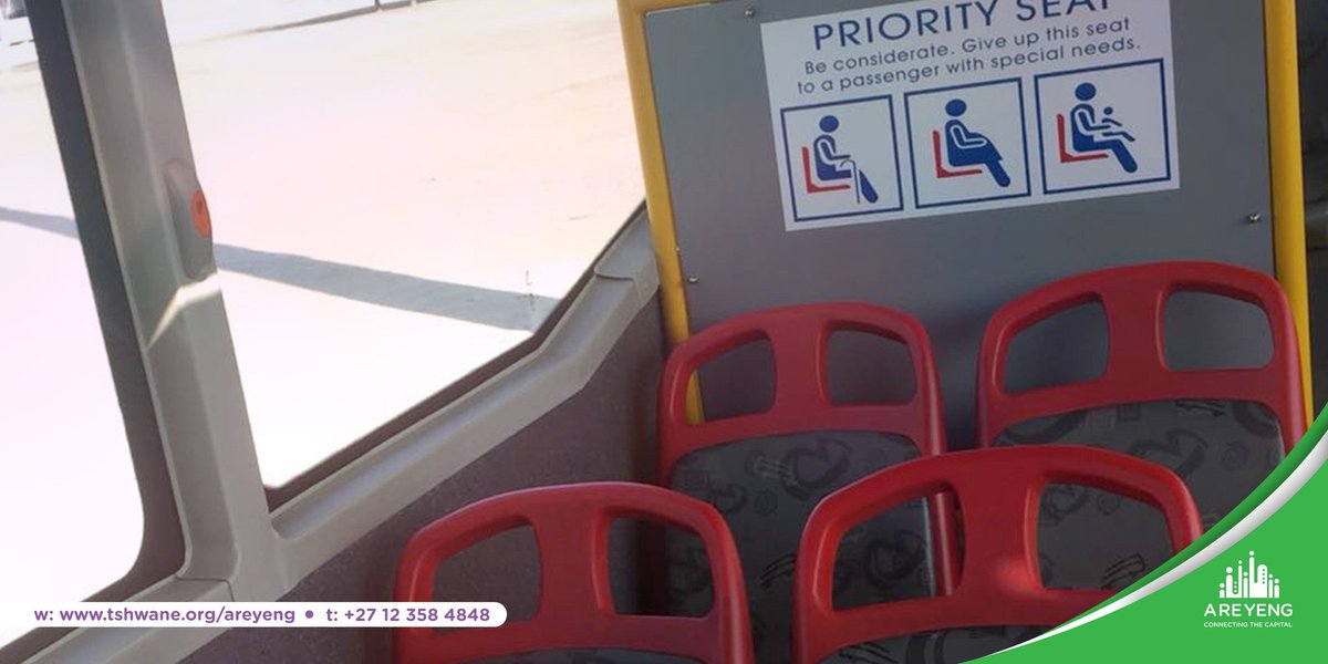 A_RE_YENG's tweet photo. #DisabilityInclusiveSA
Priority seats are designated for people who cannot easily reach seating further back, such as the elderly, people with disabilities and pregnant women. We urge commuters to surrender these seats to those who need them more. #DRAM2019 @CityTshwane https://t.co/cTxM4Hj15U