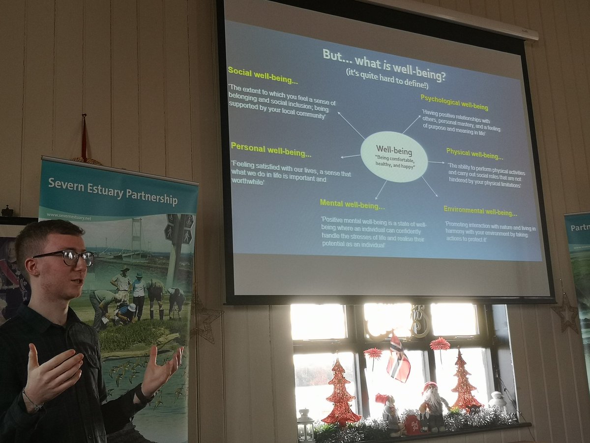 Sam Williams, a @CU_EARTH 3rd yr student, presents the findings of his work examining the #wellbeing benefits of engaging in the @SevernEstuary #BigBeachClean weekend to #SpruceuptheSevern in 2019 #CelebratetheSevern #MarSocSci