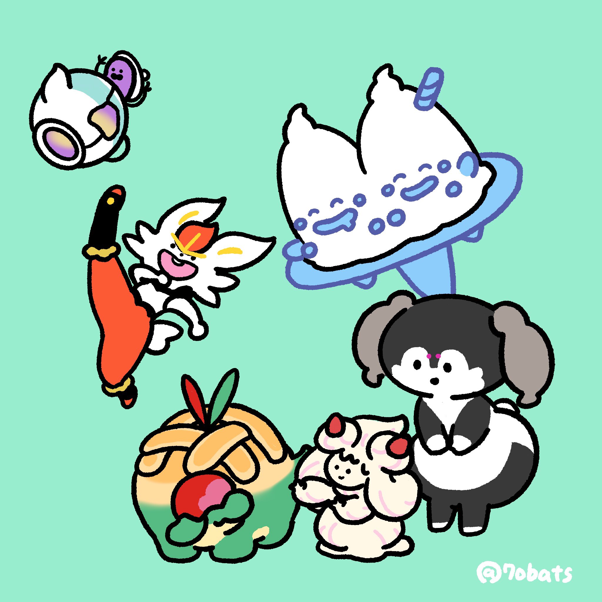 よなよなこうもり 剣盾の旅パ 御三家以外は食べ物系で揃えたのでめちゃかわいくてお気に入りです ポケモン剣盾