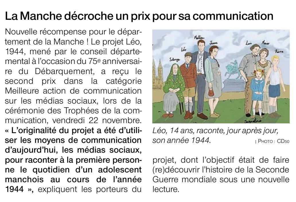 #Léo1944 décroche un prix national pour #LaManche 
Via <a href="/OuestFrance50/">Ouest-France 50</a>