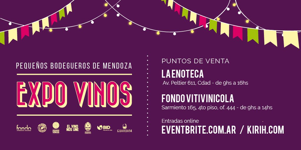 📣Acordate! Podes comprar tus entradas 🎫para la #ExpoVinos2019 en:
👉Eventbrite: bit.ly/33ryy34
👉Kirih: bit.ly/35HlQOX
¡No te pierdas de disfrutar grandes vinos de los pequeñas bodegas!