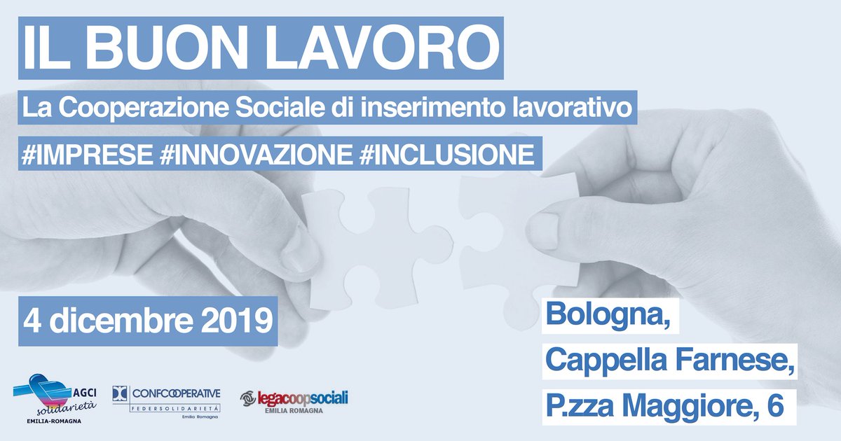 AICCONnonprofit's tweet photo. Domani mercoledì 4 dicembre a #Bologna si terrà il convegno "Il buon lavoro. La #CooperazioneSociale di #inserimentolavorativo" promosso da AGCI Emilia-Romagna @Confcoop_ER e @LegacoopER
#innovazione #er #inclusione #coopB #terzosettore
https://t.co/pP4kbhX03m https://t.co/wWle4MTpq1