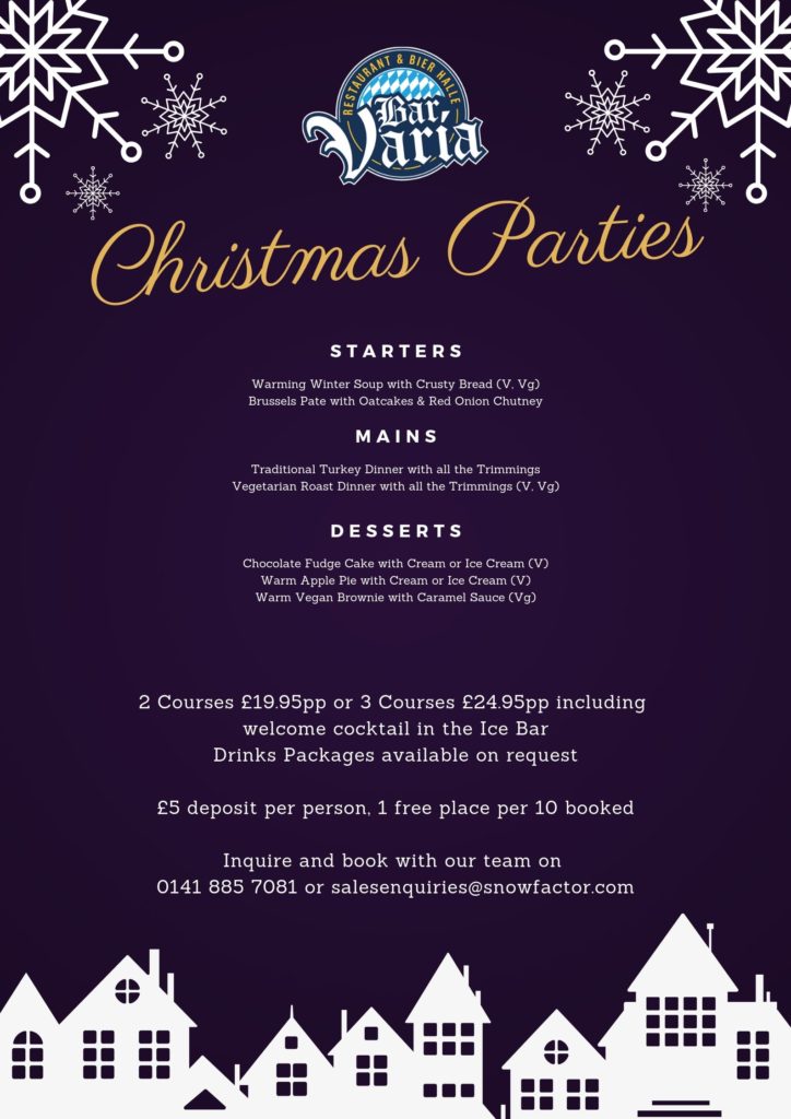 bar_varia's tweet photo. Celebrate the magic of #Christmas at Bar Varia’s Christmas Party nights with a delicious meal overlooking the snow ❄️ with welcome drinks at the Ice Bar.
Learn more about our festive packages by calling on 0141 885 7081 or email salesenquiries@snowfactor.com.🎅 https://t.co/QRRBzIB5qC