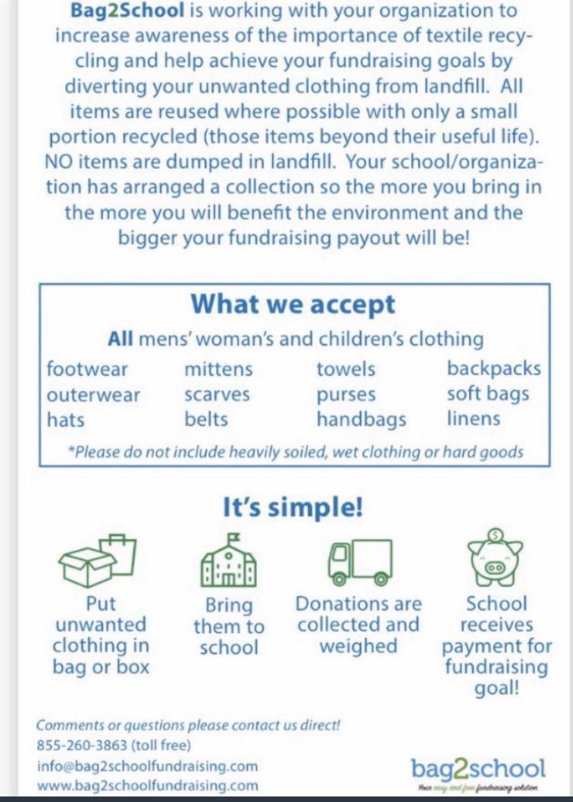 Added my first couple of bags to the clothing drive, looking good after day one of the <a href="/bag2schoolna/">Bag2School N.A.</a> Clothing Drive! Let’s keep the clothing and footwear donations coming <a href="/WhaleysCorners/">Whaley's Corners PS</a> and divert textiles from landfills, while raising $ for our school