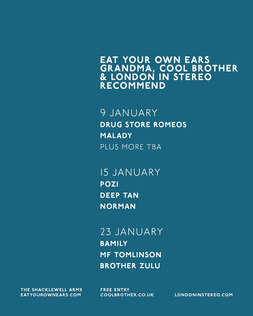 EatYourOwnEars's tweet photo. We’re back with 3 more nights of the best new music at @ShacklewellArms, in partnership with @LondonInStereo, @coolbrotherzine and @grandmapromo! Entry is completely FREE and there’s something for everyone, so grab a ticket here and we’ll see you there: https://t.co/sgqozpULM9 https://t.co/PZUXNhqAQi