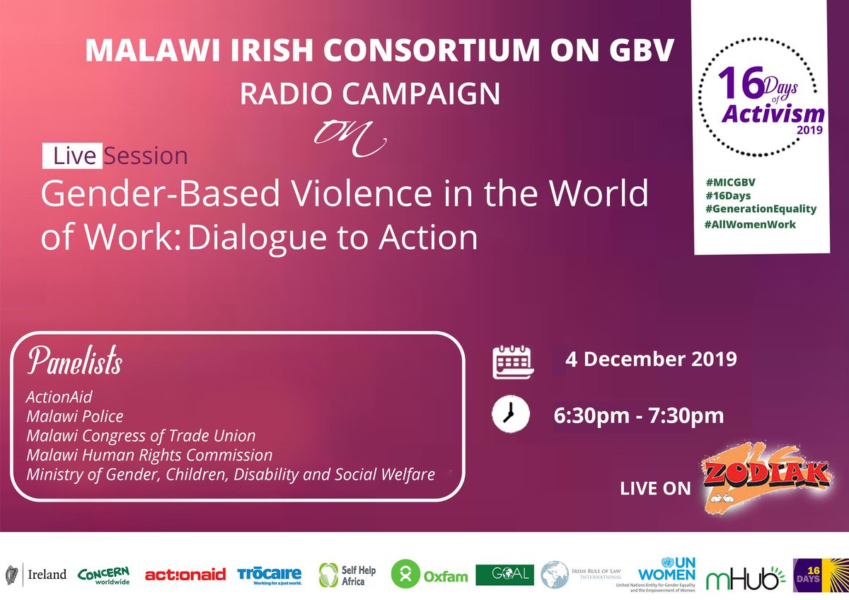 mHubMW's tweet image. We would like to let you know that there has been a slight change of date for the Live radio program that was scheduled to take place this evening on #Zodiak. The Live session on #DialoguetoAction will be aired tomorrow, at 18:30pm on #Zodiak. #16Days #GenerationEquality