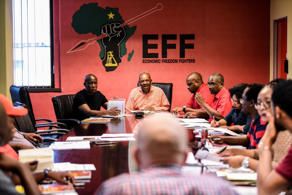 EFFSouthAfrica's tweet photo. EFF War Council sitting to process National Reports towards the final Central Command Team (CCT) meeting in this term of office. The CCT will process all these reports and they will be presented at the #EFFSecondNPA on 13-16 December, 2019. https://t.co/ZWWyrpEXka