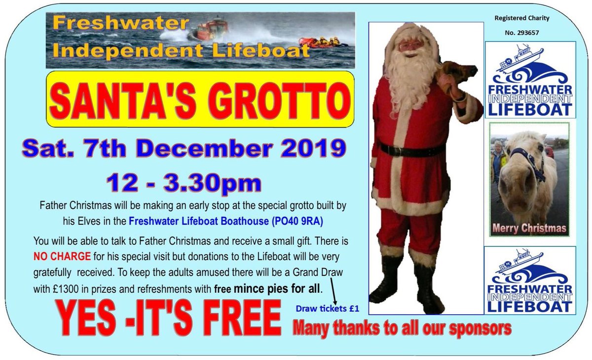 Don’t forget this Saturday 7th Santa will be at the Lifeboat station from 12:00 until 3:30pm. Each child will receive a #free gift, and adults are welcome to a free mince pie and hot drink. It’s our way of saying thank you to our community. #FLifeboat #iow #isleofwight #lifeboat