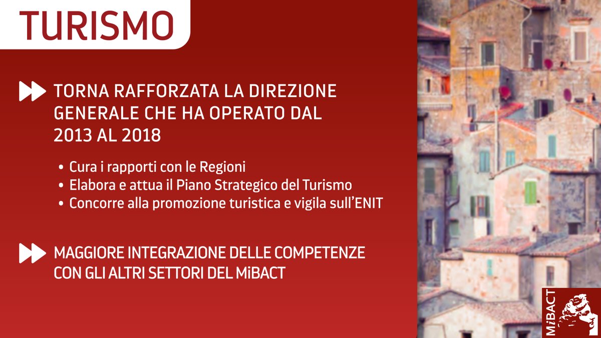 #Turismo / Nuovo regolamento di organizzazione #MiBACT, <a href="/dariofrance/">Dario Franceschini</a>: «Il futuro dell'Italia passa per l'integrazione tra turismo e cultura: abbiamo ripristinato e rafforzato al Ministero la Direzione Generale Turismo che curerà i rapporti con le Regioni e attuerà il #PST».