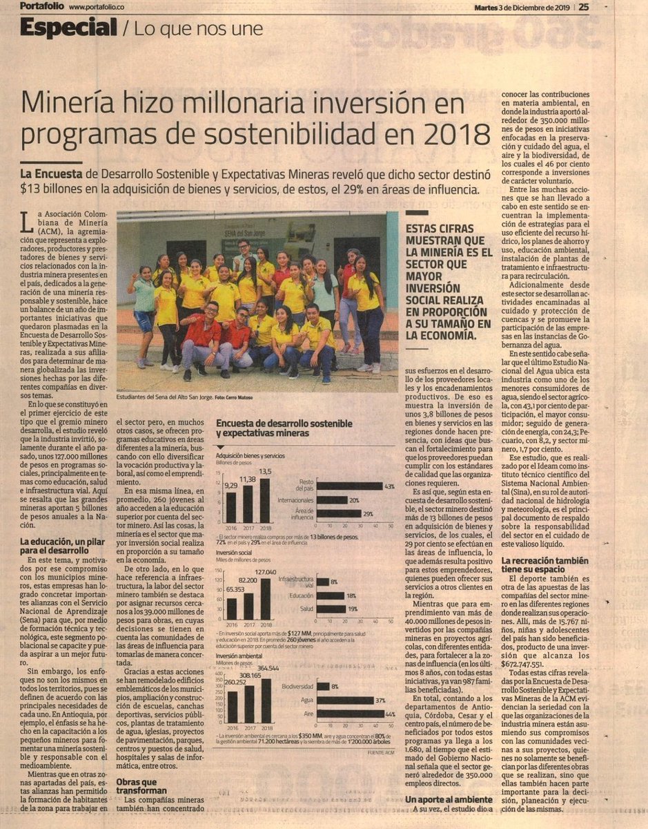 acmineriacol's tweet photo. #ParaLeer en @Portafolioco | Conozca cómo el sector minero es promotor de transformación y desarrollo para las comunidades. La educación, el medio ambiente, el emprendimiento y el aporte social son prioridades de nuestra industria. #LoQueNosUne

https://t.co/yA8ARfLQ9w https://t.co/GNIpVhsXIk