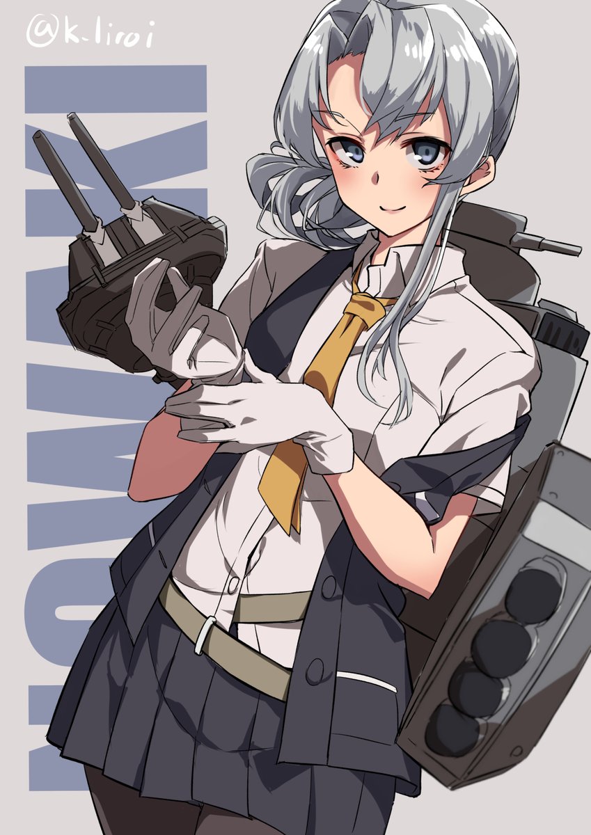 nowaki (kancolle) 1girl solo skirt pantyhose gloves grey hair vest  illustration images
